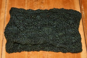 unwashed-unblocked1 Green Crofter's Cowl in Malabrigo Merino Worsted "Vaa"